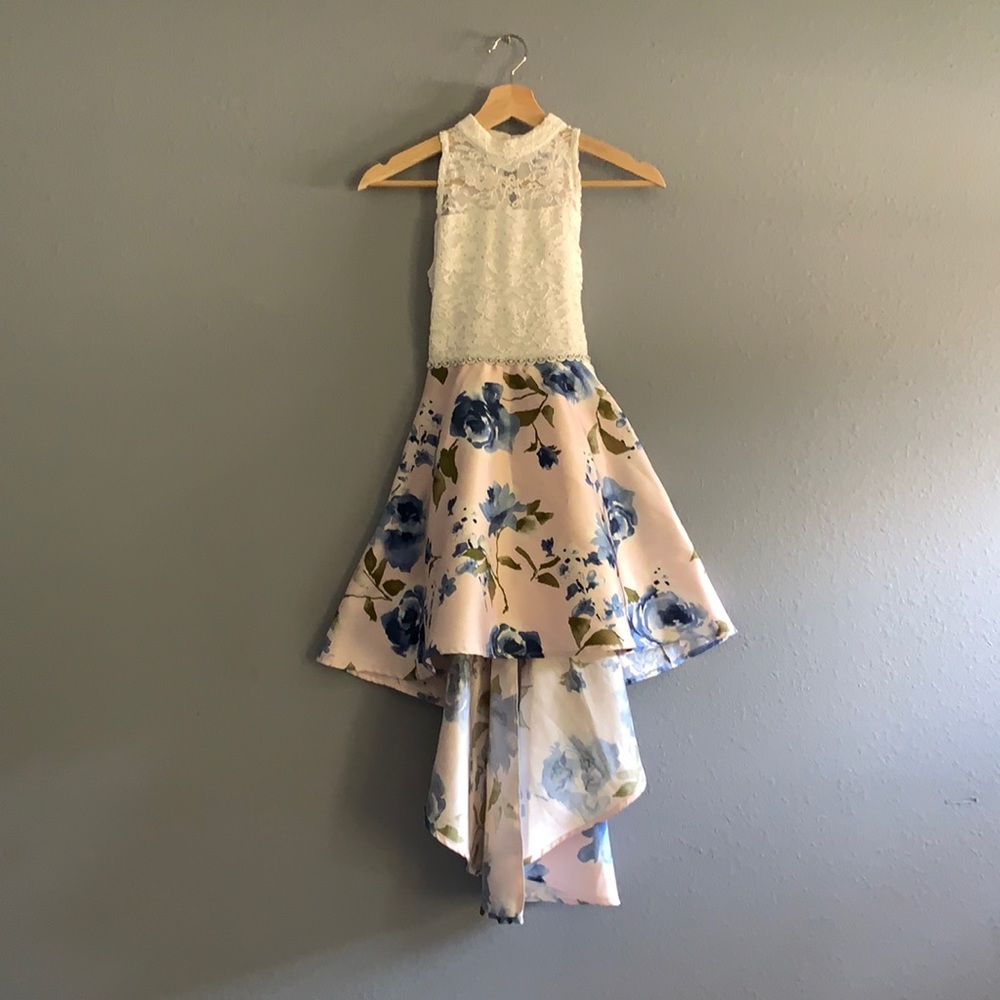 Speechless Kids | Girls’ Sz 8 Lace & Floral Hi-Lo Hem Formal Dress
